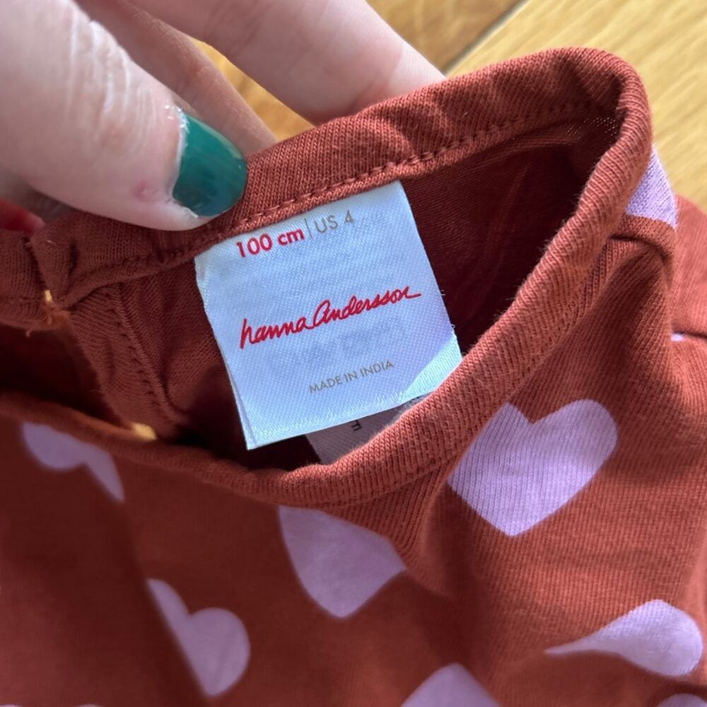 Hanna Andersson Rust Brown & Pink Heart Print Ruffle Dress - Picture 4 of 5